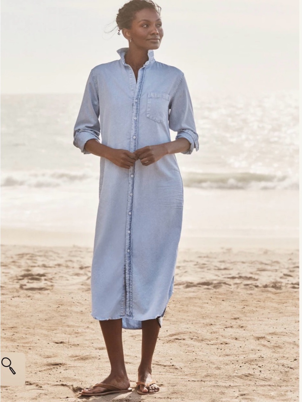 Frank & Eileen Rory Maxi Shirtdress | Pool Water Blue | Size Small | 100% Cotton